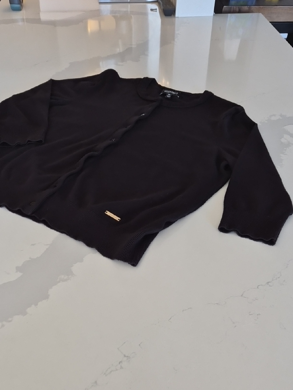 Ellen Tracy Black Button-Front Crewneck Cardigan